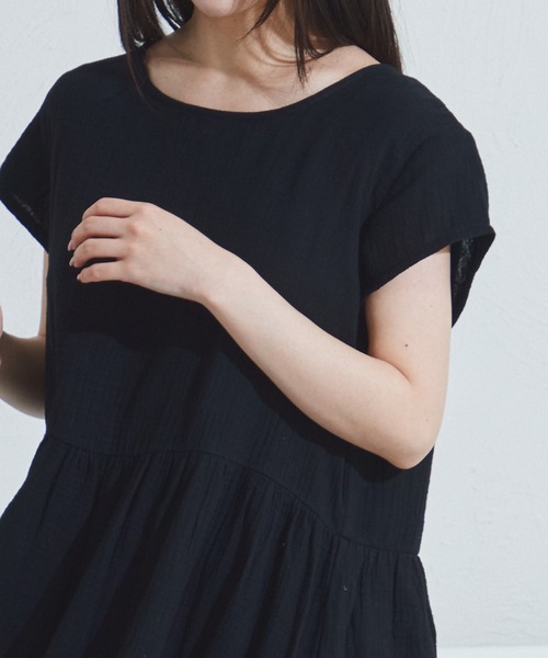 pairmanon（ペアマノン）の「【リンクコーデ】【ママサイズ】ダブルガーゼ フレンチスリーブ 半袖ワンピース（ワンピース・レディース・ブラック/オリーブ/テラコッタ/ピンク/ベージュ/ブルー系その他・FREE）」の9枚目の写真