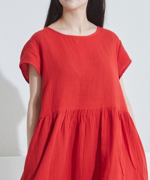 pairmanon（ペアマノン）の「【リンクコーデ】【ママサイズ】ダブルガーゼ フレンチスリーブ 半袖ワンピース（ワンピース・レディース・ブラック/オリーブ/テラコッタ/ピンク/ベージュ/ブルー系その他・FREE）」の10枚目の写真