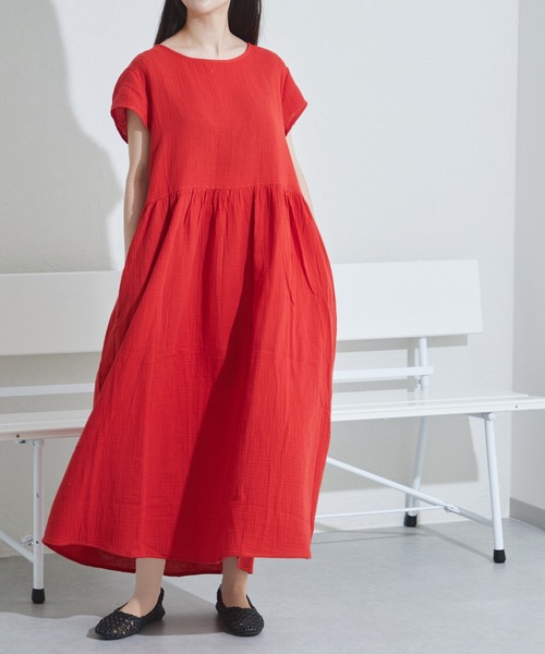 pairmanon（ペアマノン）の「【リンクコーデ】【ママサイズ】ダブルガーゼ フレンチスリーブ 半袖ワンピース（ワンピース・レディース・ブラック/オリーブ/テラコッタ/ピンク/ベージュ/ブルー系その他・FREE）」の12枚目の写真