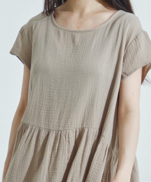 pairmanon（ペアマノン）の「【リンクコーデ】【ママサイズ】ダブルガーゼ フレンチスリーブ 半袖ワンピース（ワンピース・レディース・ブラック/オリーブ/テラコッタ/ピンク/ベージュ/ブルー系その他・FREE）」の15枚目の写真