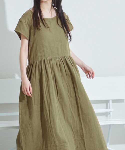 pairmanon（ペアマノン）の「【リンクコーデ】【ママサイズ】ダブルガーゼ フレンチスリーブ 半袖ワンピース（ワンピース・レディース・ブラック/オリーブ/テラコッタ/ピンク/ベージュ/ブルー系その他・FREE）」の18枚目の写真