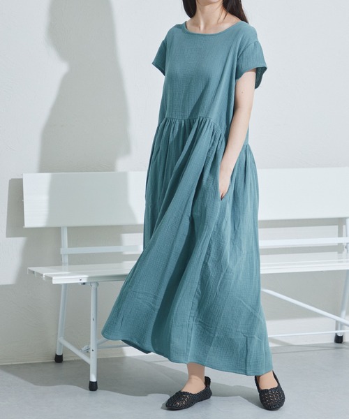 pairmanon（ペアマノン）の「【リンクコーデ】【ママサイズ】ダブルガーゼ フレンチスリーブ 半袖ワンピース（ワンピース・レディース・ブラック/オリーブ/テラコッタ/ピンク/ベージュ/ブルー系その他・FREE）」の20枚目の写真