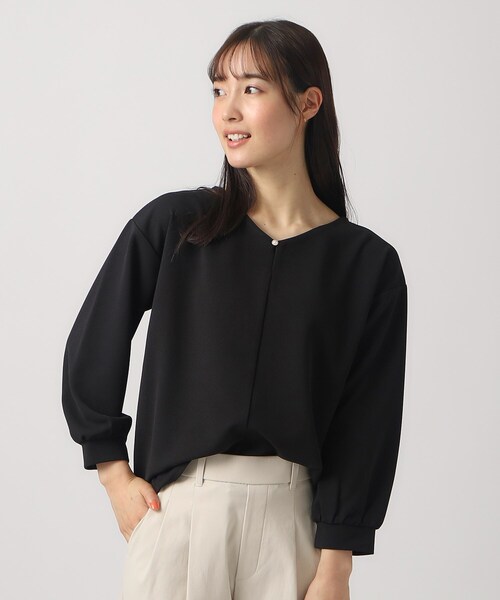 DRESKIP(ドレスキップ)の「◆【無理せずキレイ】パール調ボタン付き 8分袖トップス(Tシャツ/カットソー・レディース・ブラック/スモーキーグリーン系/ライトベージュ/ライトブルー・02/03/04)」の9枚目の写真