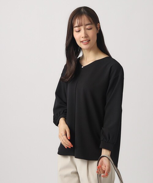 DRESKIP(ドレスキップ)の「◆【無理せずキレイ】パール調ボタン付き 8分袖トップス(Tシャツ/カットソー・レディース・ブラック/スモーキーグリーン系/ライトベージュ/ライトブルー・02/03/04)」の10枚目の写真