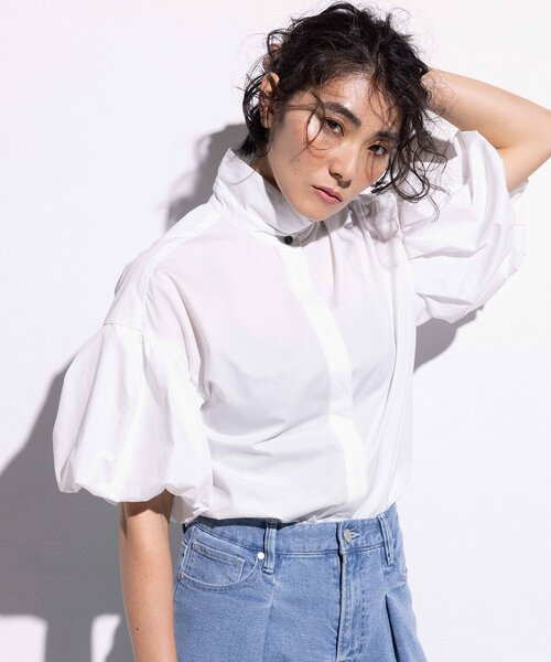 OPAQUE.CLIP（オペークドットクリップ）の「◆【大草直子さんコラボ】バルーンスリーブブラウス（シャツ/ブラウス・レディース・ホワイト/サックスブルー/ブラック・36/40/38）」の4枚目の写真