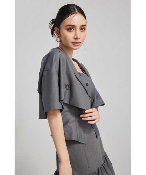 rienda（リエンダ）の「クロップドハーフスリーブジャケット（テーラードジャケット・レディース・ホワイト/ブラック/グレー・FREE）」の13枚目の写真