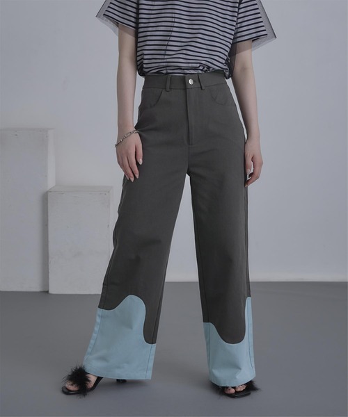 miette（ミエット）の「ウェーブ切替ワイドパンツ（その他パンツ・レディース・チャコール/ベージュ・FREE）」の2枚目の写真