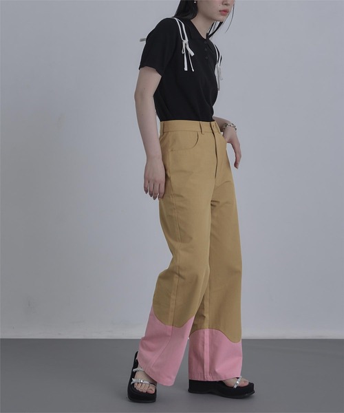 miette（ミエット）の「ウェーブ切替ワイドパンツ（その他パンツ・レディース・チャコール/ベージュ・FREE）」の9枚目の写真