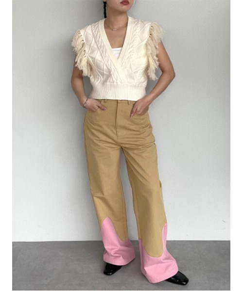 miette（ミエット）の「ウェーブ切替ワイドパンツ（その他パンツ・レディース・チャコール/ベージュ・FREE）」の3枚目の写真