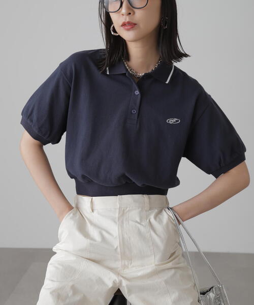 FREE'S MART(フリーズマート)の「パフスリーブショート丈ポロシャツ(ポロシャツ・レディース・ホワイト/ネイビー・FREE)」の7枚目の写真