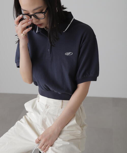 FREE'S MART(フリーズマート)の「パフスリーブショート丈ポロシャツ(ポロシャツ・レディース・ホワイト/ネイビー・FREE)」の8枚目の写真