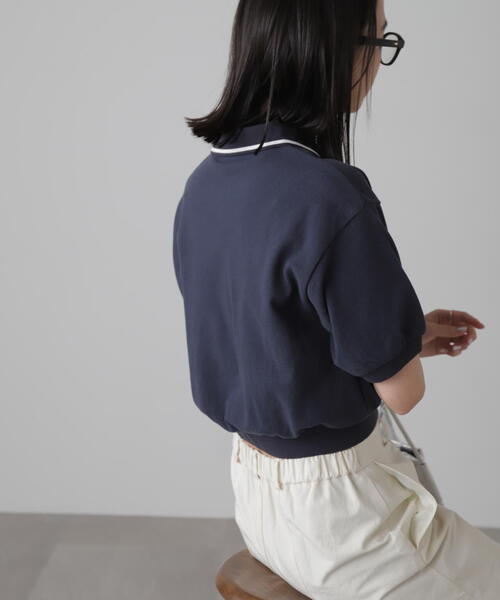 FREE'S MART(フリーズマート)の「パフスリーブショート丈ポロシャツ(ポロシャツ・レディース・ホワイト/ネイビー・FREE)」の12枚目の写真