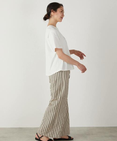 【セール】【着こなしのポイントに☆リネンストライプイージーパンツ】（その他パンツ）｜MELROSE claire（メルローズ クレール）