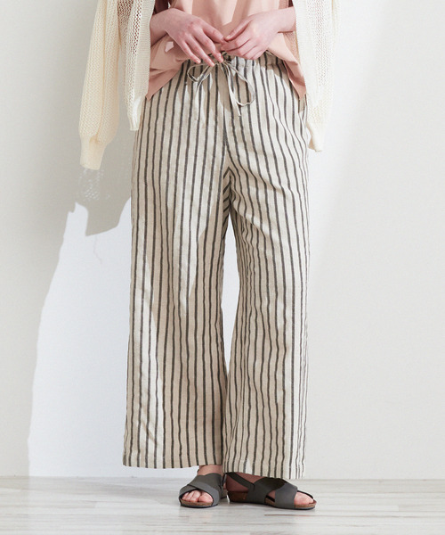 【セール】【着こなしのポイントに☆リネンストライプイージーパンツ】（その他パンツ）｜MELROSE claire（メルローズ クレール）