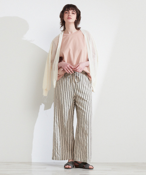 【セール】【着こなしのポイントに☆リネンストライプイージーパンツ】（その他パンツ）｜MELROSE claire（メルローズ クレール）