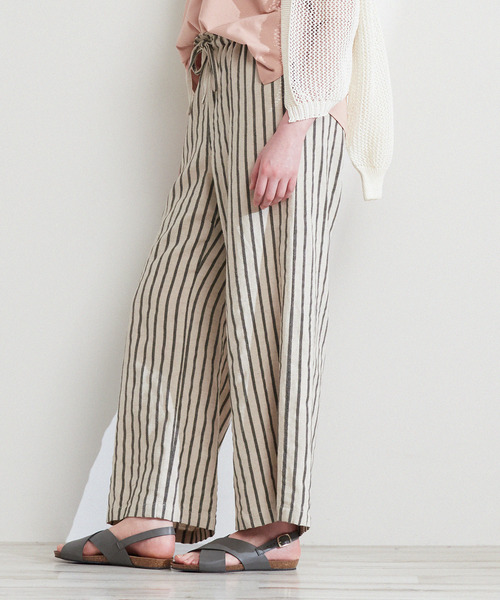 【セール】【着こなしのポイントに☆リネンストライプイージーパンツ】（その他パンツ）｜MELROSE claire（メルローズ クレール）