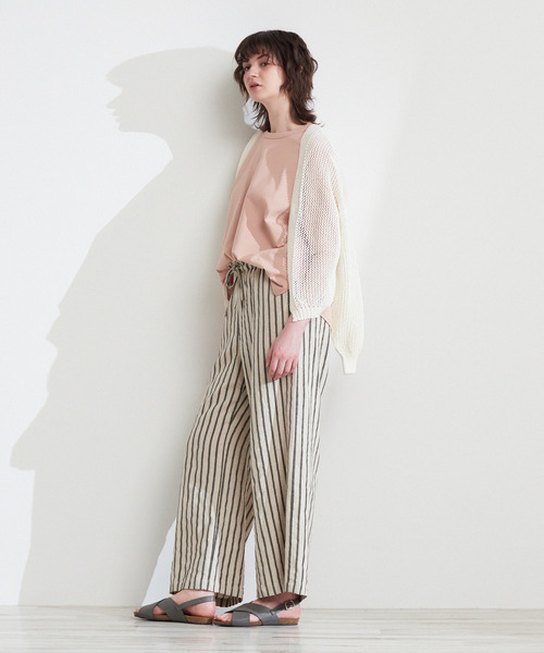 【セール】【着こなしのポイントに☆リネンストライプイージーパンツ】（その他パンツ）｜MELROSE claire（メルローズ クレール）