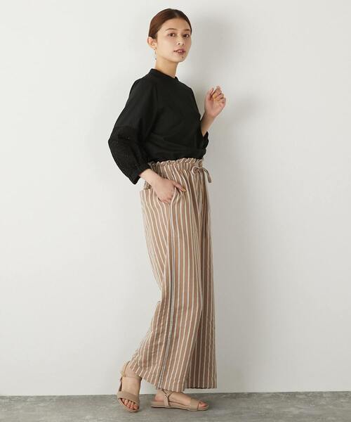 【セール】【着こなしのポイントに☆リネンストライプイージーパンツ】（その他パンツ）｜MELROSE claire（メルローズ クレール）