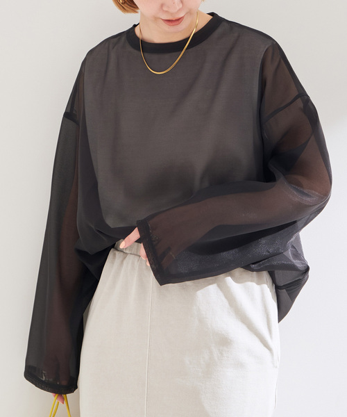 B.C STOCK(ベーセーストック)の「シアープルオーバー×ノースリーブセット(Tシャツ/カットソー・レディース・ブラック/アイボリー・FREE)」の2枚目の写真