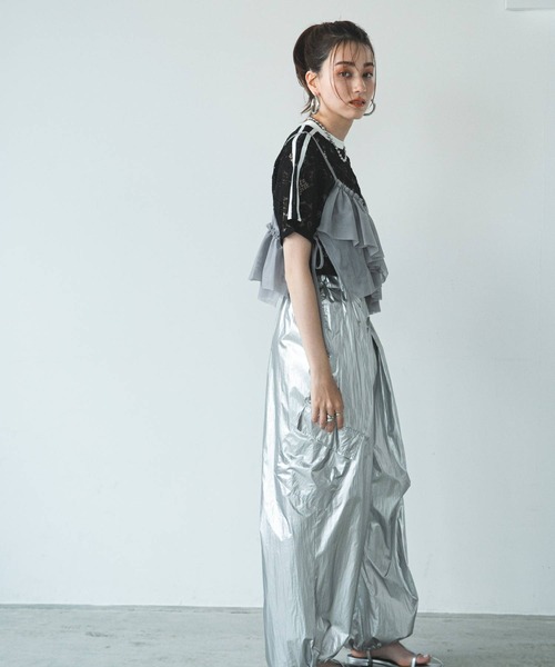 bohmal(ボマール)の「チュールアシメフリルビスチェ(キャミソール・レディース・ブラック/ブラック系その他/アイボリー/グレー・MEDIUM)」の8枚目の写真