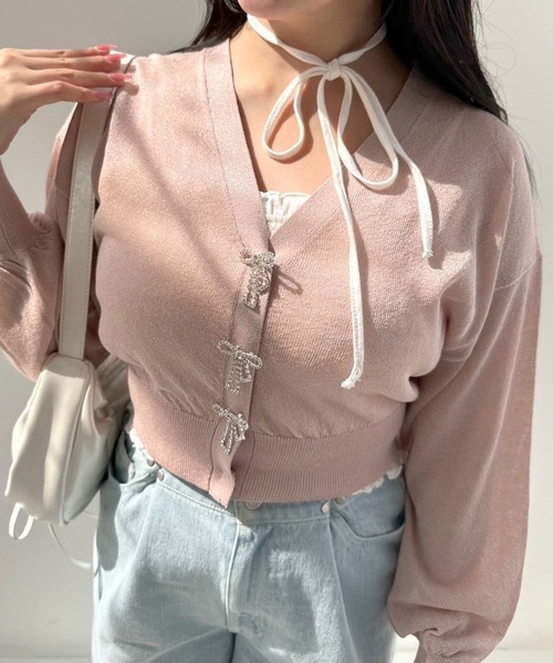 OLIVE des OLIVE(オリーブデオリーブ)の「リボンビジューキラキラシアカーデ 1041050330(カーディガン/ボレロ・レディース・ピンク/オフホワイト/サックスブルー/ブラック・FREE)」の17枚目の写真