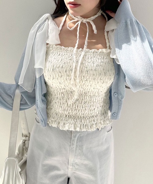 OLIVE des OLIVE(オリーブデオリーブ)の「リボンビジューキラキラシアカーデ 1041050330(カーディガン/ボレロ・レディース・ピンク/オフホワイト/サックスブルー/ブラック・FREE)」の14枚目の写真