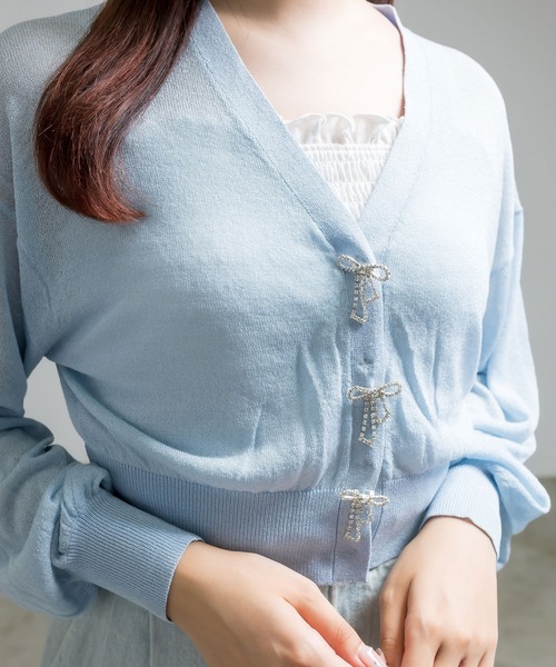 OLIVE des OLIVE(オリーブデオリーブ)の「リボンビジューキラキラシアカーデ 1041050330(カーディガン/ボレロ・レディース・ピンク/オフホワイト/サックスブルー/ブラック・FREE)」の13枚目の写真