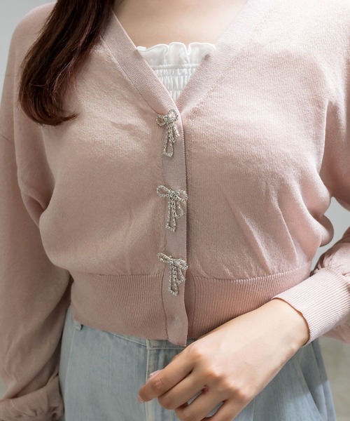 OLIVE des OLIVE(オリーブデオリーブ)の「リボンビジューキラキラシアカーデ 1041050330(カーディガン/ボレロ・レディース・ピンク/オフホワイト/サックスブルー/ブラック・FREE)」の16枚目の写真