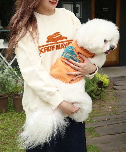 KRIFF MAYER（クリフメイヤー）の「【犬服・ドッグウェア】裏起毛DOGロゴクルー（ペットウェア・メンズ・カラフル/カーキ/ピンク/グレー/ナチュラル/ネイビー/オレンジ/チャコール・MEDIUM/SMALL/X-LARGE/LARGE）」の19枚目の写真