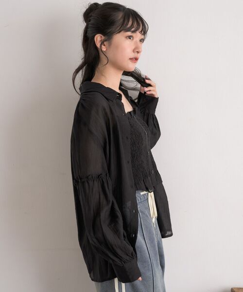 RETRO GIRL(レトロガール)の「シャーリングキャミsetシャツ(シャツ/ブラウス・レディース・ナチュラル/ブルー/ブラック・FREE)」の11枚目の写真