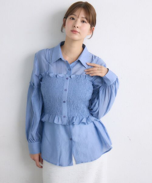 RETRO GIRL(レトロガール)の「シャーリングキャミsetシャツ(シャツ/ブラウス・レディース・ナチュラル/ブルー/ブラック・FREE)」の22枚目の写真