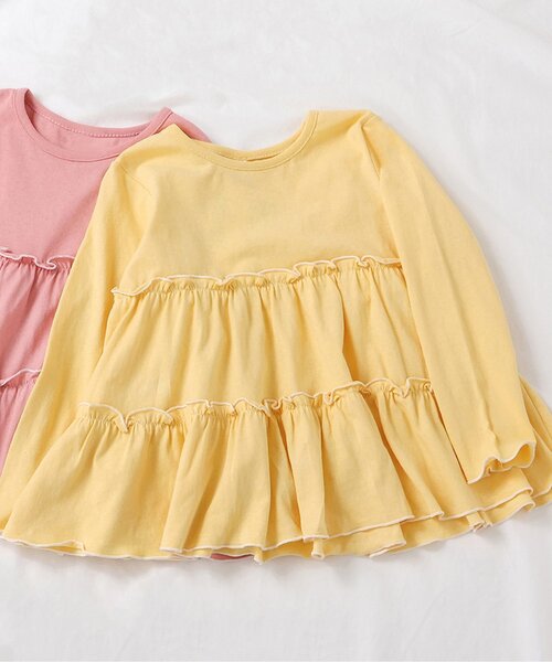 apres les cours(アプレレクール)の「メローティアードTシャツ(Tシャツ/カットソー・キッズ・ブラック/イエロー/アイボリー/サックスブルー/サーモンピンク・80/90/100/110/120/130/140)」の4枚目の写真