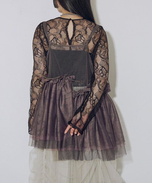 Ezick（エジック）の「Volume tulleアシメキャミチュニック（キャミソール・レディース・パープル/ブラック/チャコールグレー・FREE）」の6枚目の写真