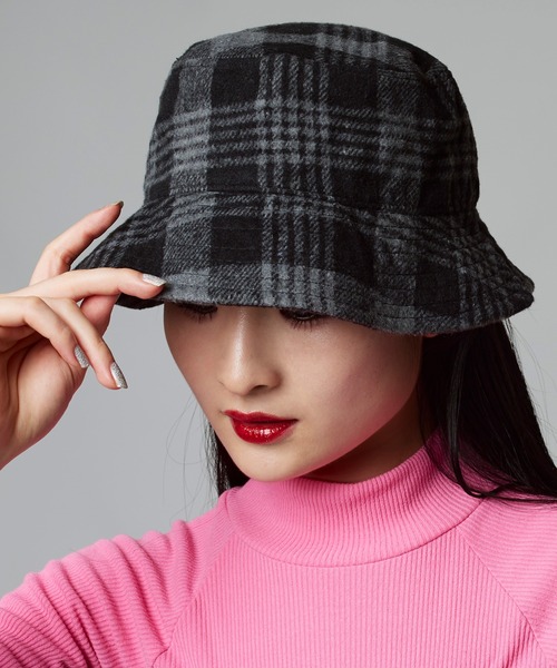 チェック柄バケットハット 惑星刺繍 ロックマン レトロワイリー