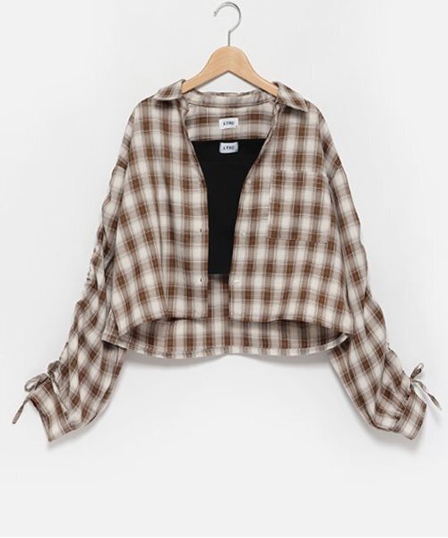 LOVETOXIC(ラブトキシック)の「【LTXC】インナーつきチェックシャツ(シャツ/ブラウス・キッズ・モカ/オフホワイト/ブラック・S/M/L)」の1枚目の写真