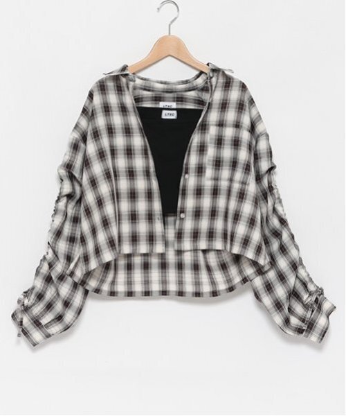 LOVETOXIC(ラブトキシック)の「【LTXC】インナーつきチェックシャツ(シャツ/ブラウス・キッズ・モカ/オフホワイト/ブラック・S/M/L)」の15枚目の写真