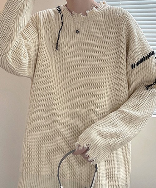 SEN TOKYO（セントーキョー）の「こなれ感を演出。ハンドステッチ ダメージニット（ニット/セーター・メンズ・ホワイト/ブラック・L/M）」の11枚目の写真