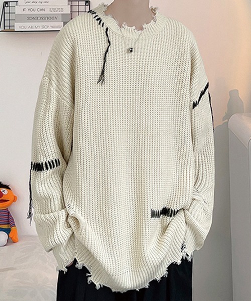 SEN TOKYO（セントーキョー）の「こなれ感を演出。ハンドステッチ ダメージニット（ニット/セーター・メンズ・ホワイト/ブラック・L/M）」の12枚目の写真