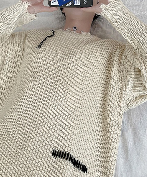 SEN TOKYO（セントーキョー）の「こなれ感を演出。ハンドステッチ ダメージニット（ニット/セーター・メンズ・ホワイト/ブラック・L/M）」の14枚目の写真