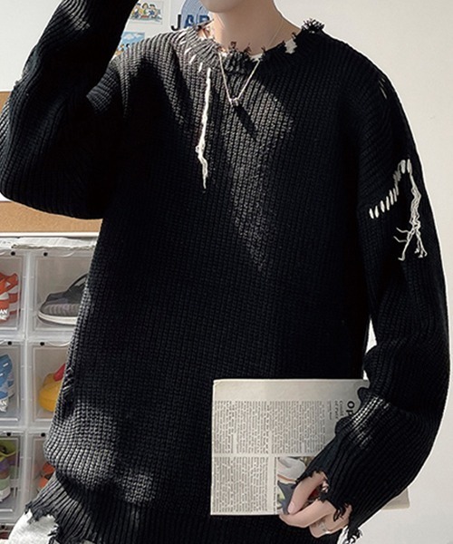 SEN TOKYO（セントーキョー）の「こなれ感を演出。ハンドステッチ ダメージニット（ニット/セーター・メンズ・ホワイト/ブラック・L/M）」の15枚目の写真