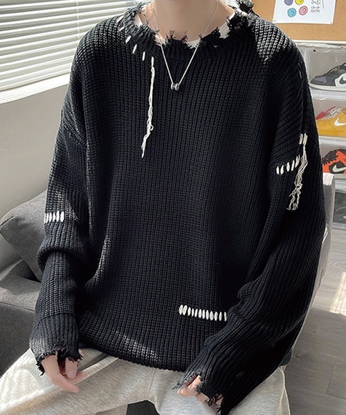 SEN TOKYO（セントーキョー）の「こなれ感を演出。ハンドステッチ ダメージニット（ニット/セーター・メンズ・ホワイト/ブラック・L/M）」の16枚目の写真