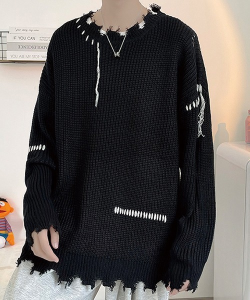 SEN TOKYO（セントーキョー）の「こなれ感を演出。ハンドステッチ ダメージニット（ニット/セーター・メンズ・ホワイト/ブラック・L/M）」の18枚目の写真