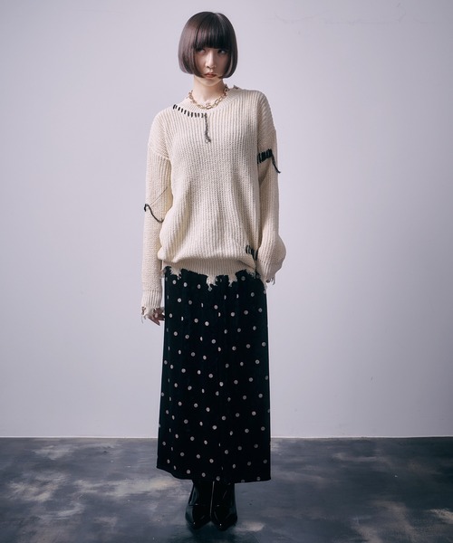 SEN TOKYO（セントーキョー）の「こなれ感を演出。ハンドステッチ ダメージニット（ニット/セーター・メンズ・ホワイト/ブラック・L/M）」の20枚目の写真