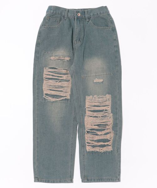 i-dare(アイディア)の「【i-dare】ヴィンテージ ダメージ加工 ワイド デニムパンツ(デニムパンツ・レディース・ブルー・SMALL/MEDIUM/LARGE)」の6枚目の写真