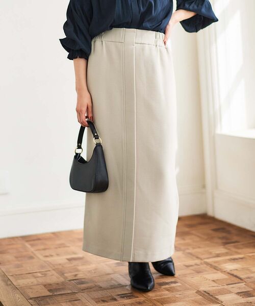 le.coeur blanc（ルクールブラン）の「裏起毛ストレッチハイウエストスカート（スカート・レディース・グレイッシュベージュ/ブラック/オレンジ・38）」の3枚目の写真