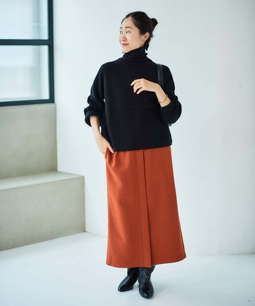 le.coeur blanc（ルクールブラン）の「裏起毛ストレッチハイウエストスカート（スカート・レディース・グレイッシュベージュ/ブラック/オレンジ・38）」の8枚目の写真