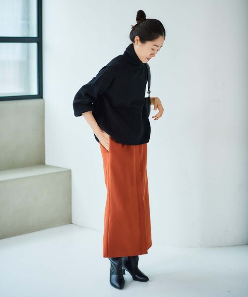 le.coeur blanc（ルクールブラン）の「裏起毛ストレッチハイウエストスカート（スカート・レディース・グレイッシュベージュ/ブラック/オレンジ・38）」の9枚目の写真