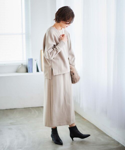 le.coeur blanc（ルクールブラン）の「裏起毛ストレッチハイウエストスカート（スカート・レディース・グレイッシュベージュ/ブラック/オレンジ・38）」の19枚目の写真