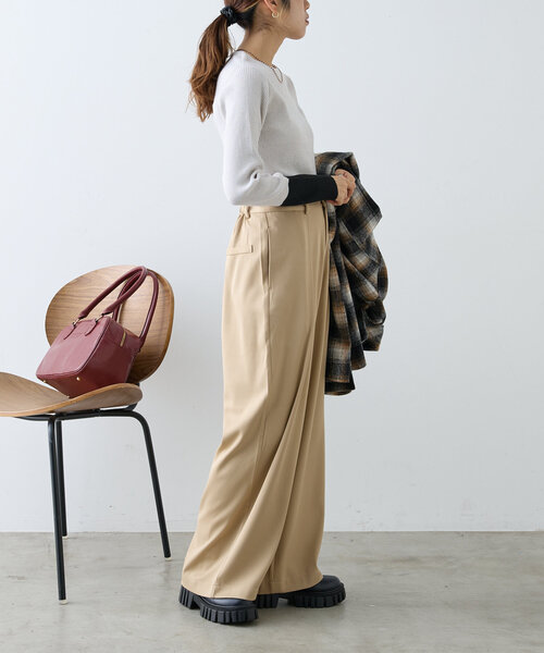 セール】【2サイズ展開】スラックスワイドパンツ（その他パンツ）｜w