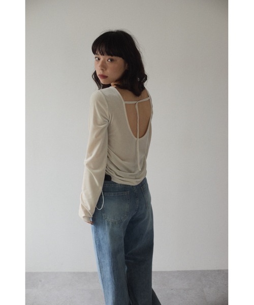 カップインサイドギャザーベロアトップス（Tシャツ/カットソー
